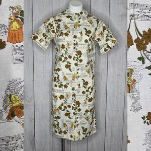 VTG 60s Shirt Shift by Hyannis Sportswear Dress, Floral & Sheet Music Print, Med